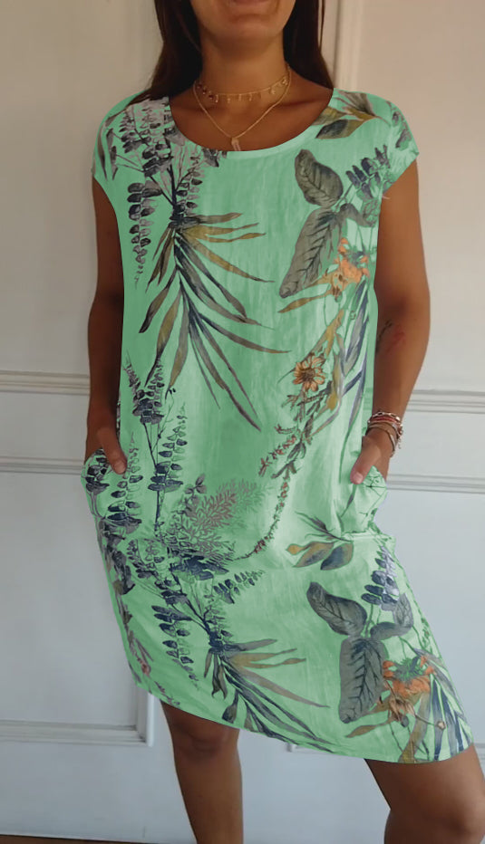 Cassimok.com | Women's Casual Cotton and Linen Round Neck Printed Dresses for Spring/Summer 2024