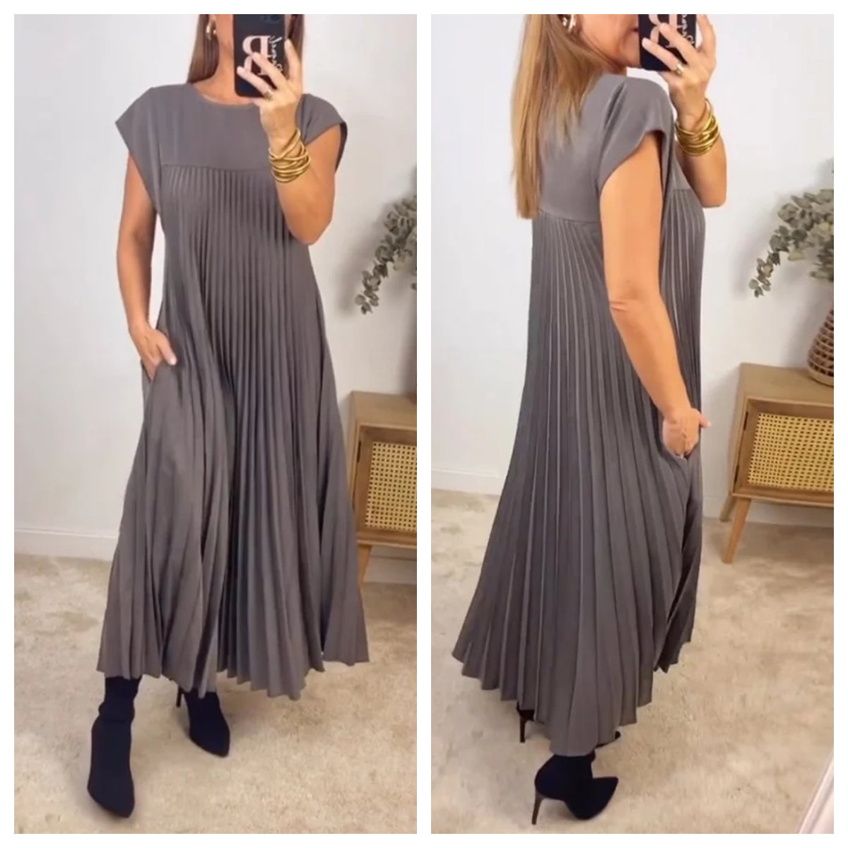 💕Cassimok.com Women's Pleated Solid Color Maxi Dress👗