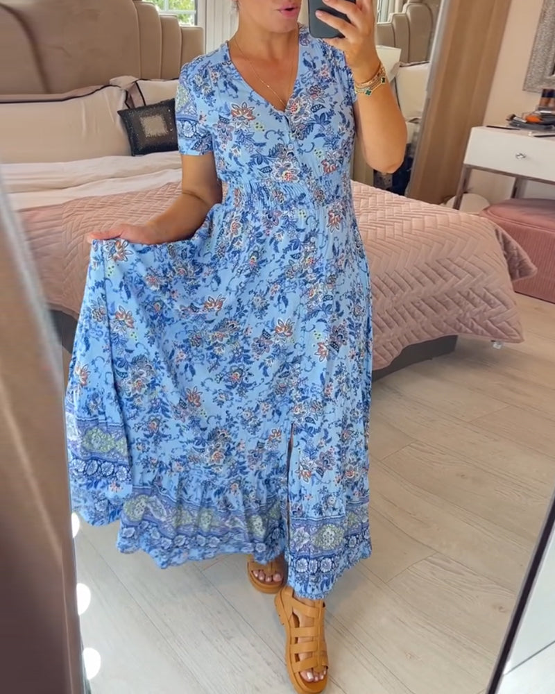 cassimok.com | 💝 Saty s kvetinovym potiskem a vystrihem do V