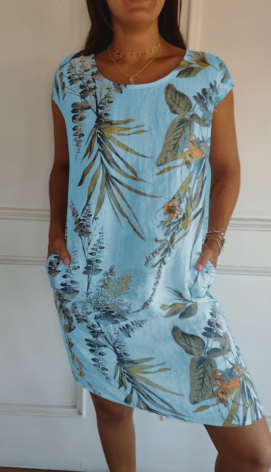 Cassimok.com | Women's Casual Cotton and Linen Round Neck Printed Dresses for Spring/Summer 2024