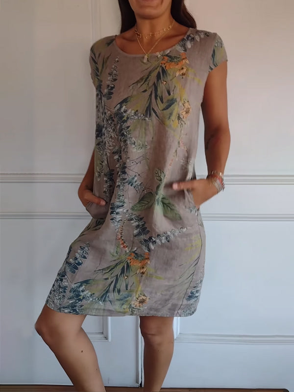 Cassimok.com | Women's Casual Cotton and Linen Round Neck Printed Dresses for Spring/Summer 2024