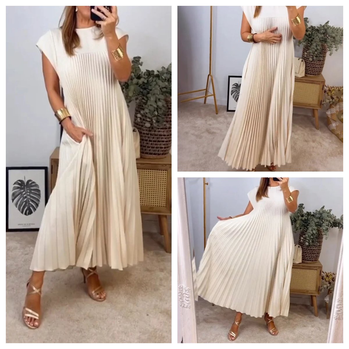 💕Cassimok.com Women's Pleated Solid Color Maxi Dress👗