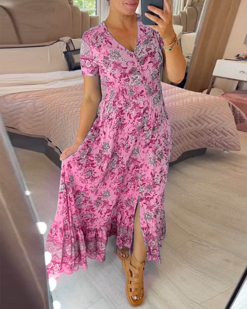 cassimok.com | 💝 Saty s kvetinovym potiskem a vystrihem do V