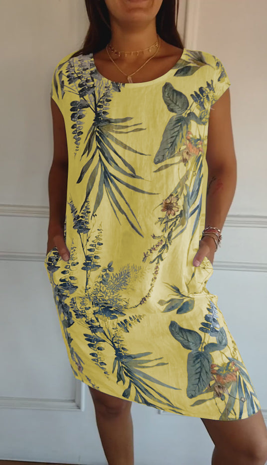 Cassimok.com | Women's Casual Cotton and Linen Round Neck Printed Dresses for Spring/Summer 2024