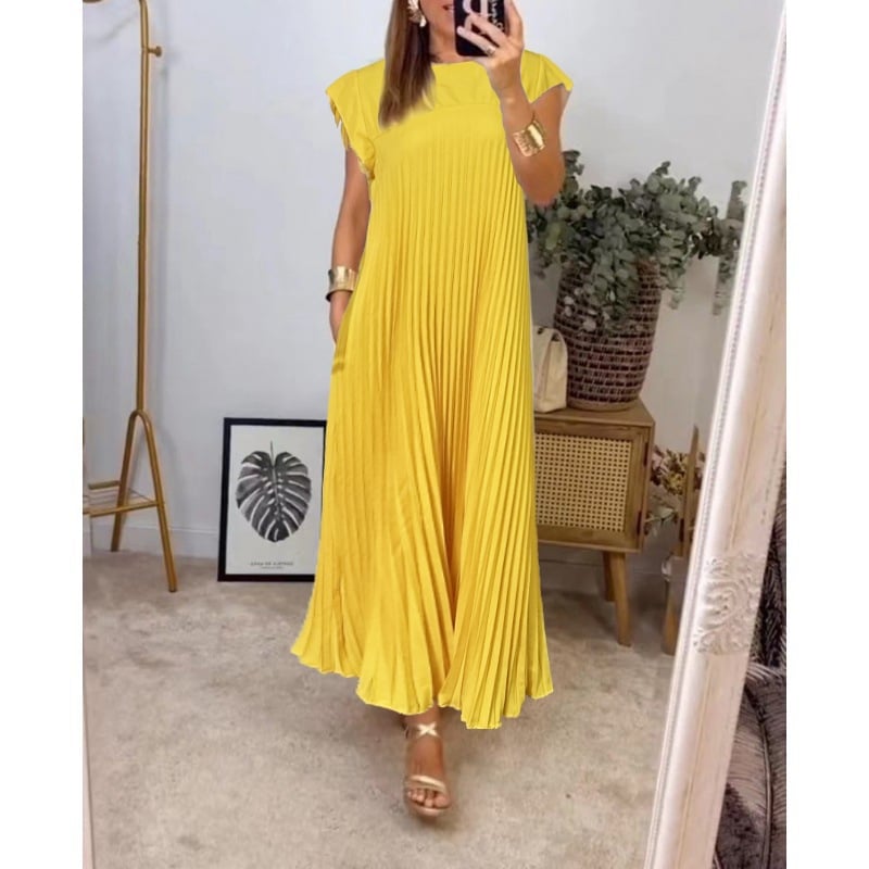 💕Cassimok.com Women's Pleated Solid Color Maxi Dress👗