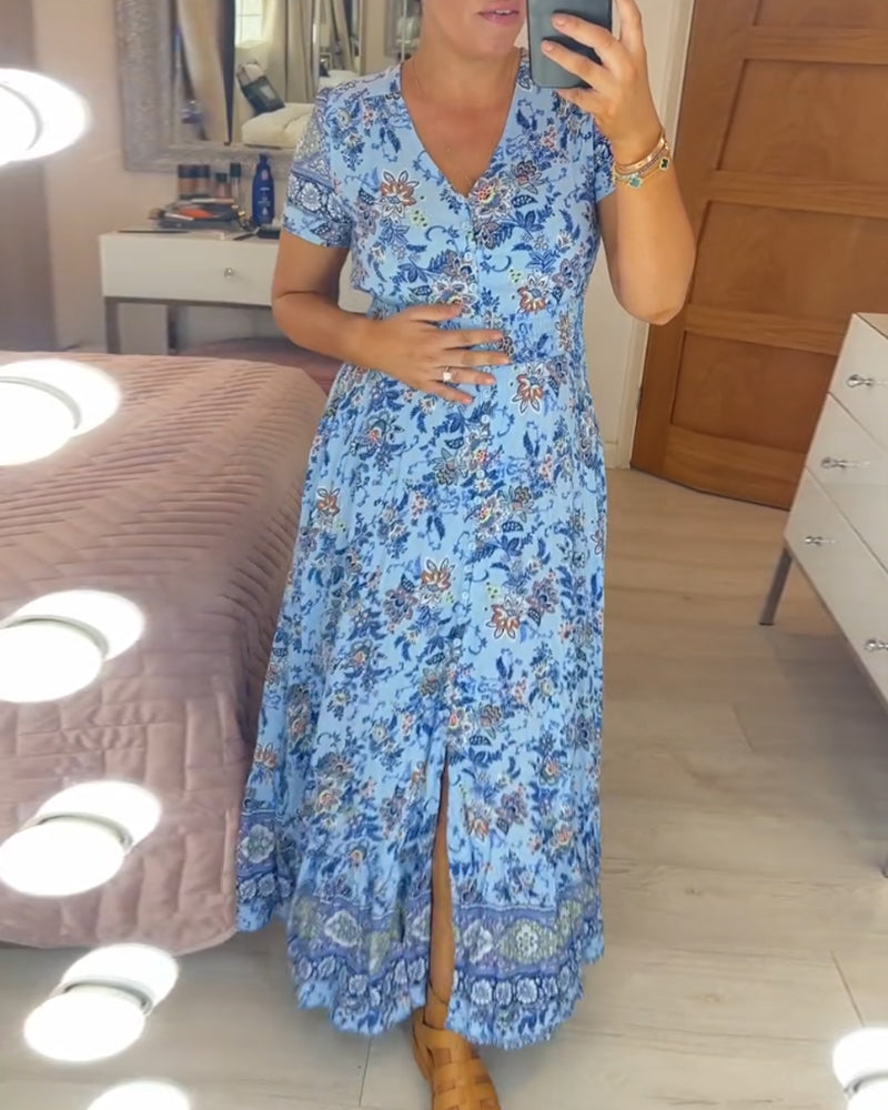 cassimok.com | 💝 Saty s kvetinovym potiskem a vystrihem do V