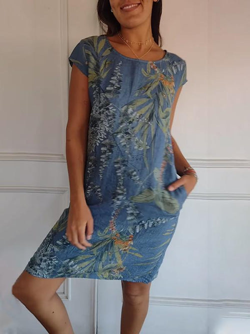 Cassimok.com | Women's Casual Cotton and Linen Round Neck Printed Dresses for Spring/Summer 2024