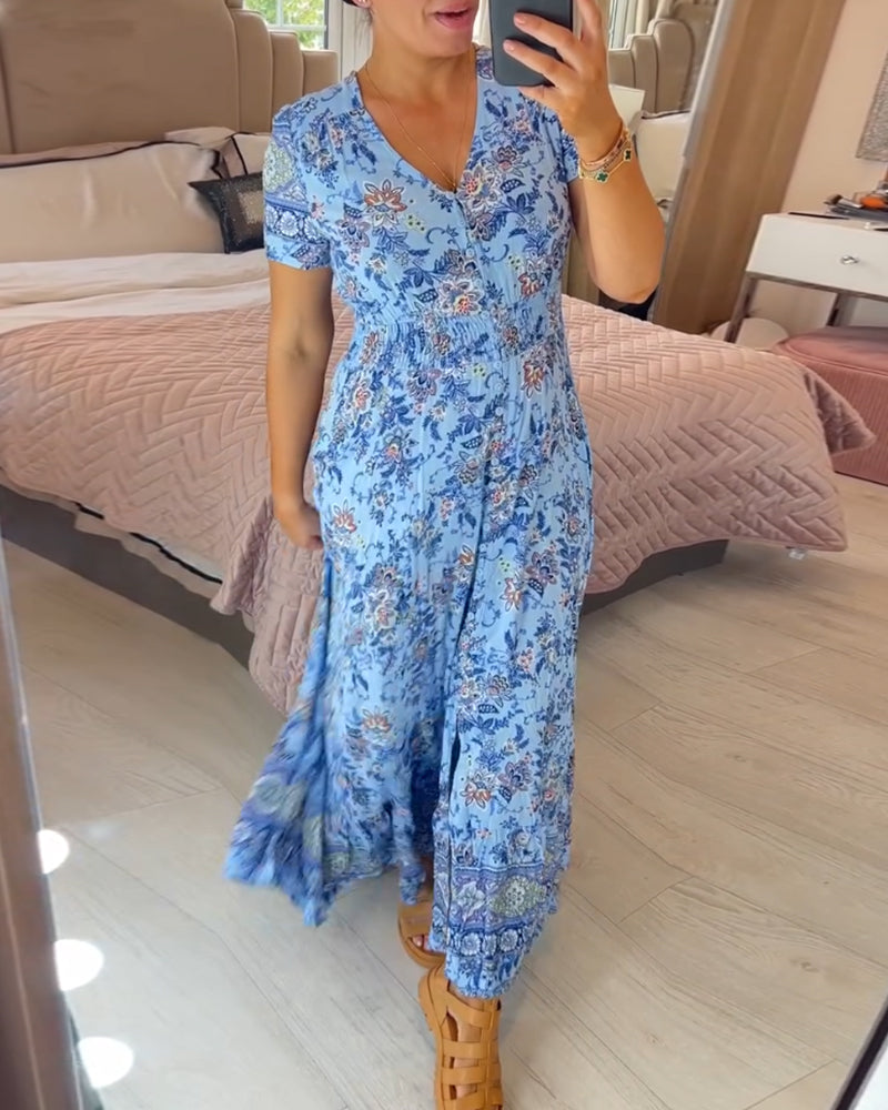 cassimok.com | 💝 Saty s kvetinovym potiskem a vystrihem do V