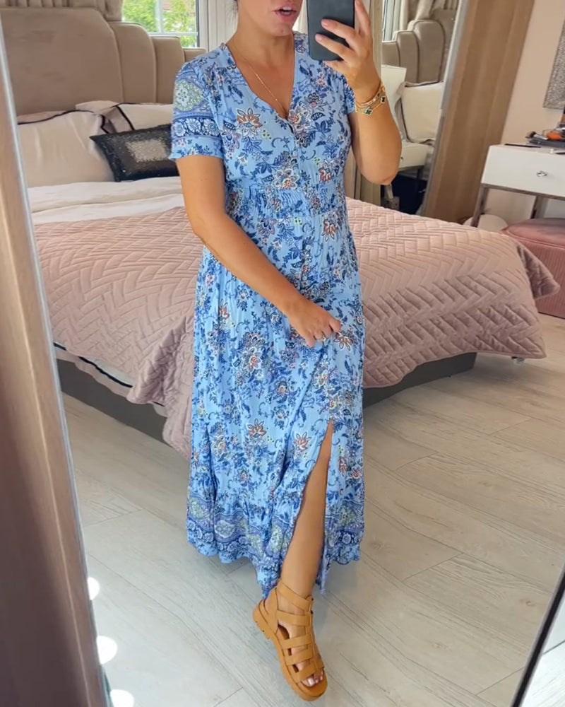 cassimok.com | 💝 Saty s kvetinovym potiskem a vystrihem do V