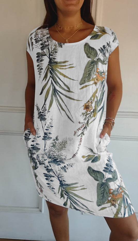 Cassimok.com | Women's Casual Cotton and Linen Round Neck Printed Dresses for Spring/Summer 2024