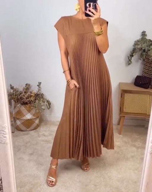 💕Cassimok.com Women's Pleated Solid Color Maxi Dress👗