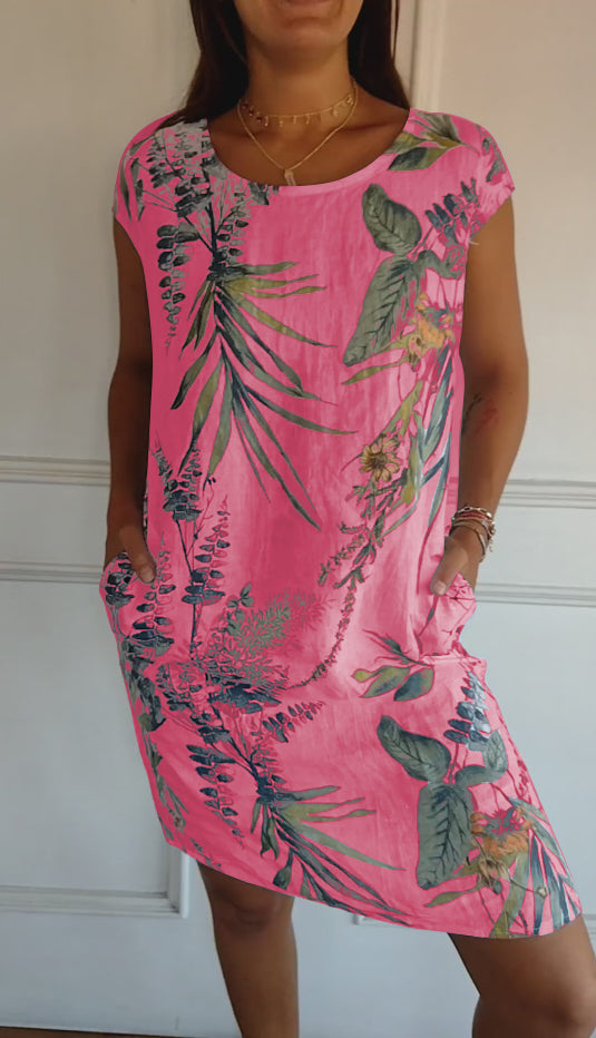 Cassimok.com | Women's Casual Cotton and Linen Round Neck Printed Dresses for Spring/Summer 2024