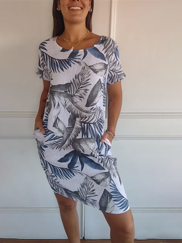 Cassimok.com | Women's Casual Cotton and Linen Round Neck Printed Dresses for Spring/Summer 2024